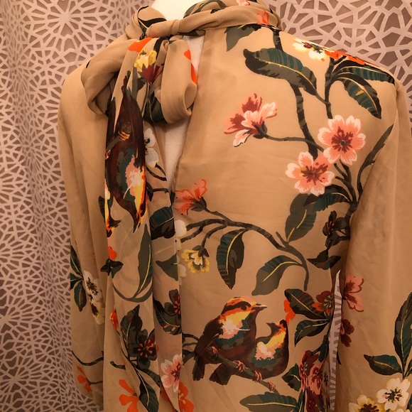 New York & Company Floral Bird Print Sheer Top - Picture 6 of 7